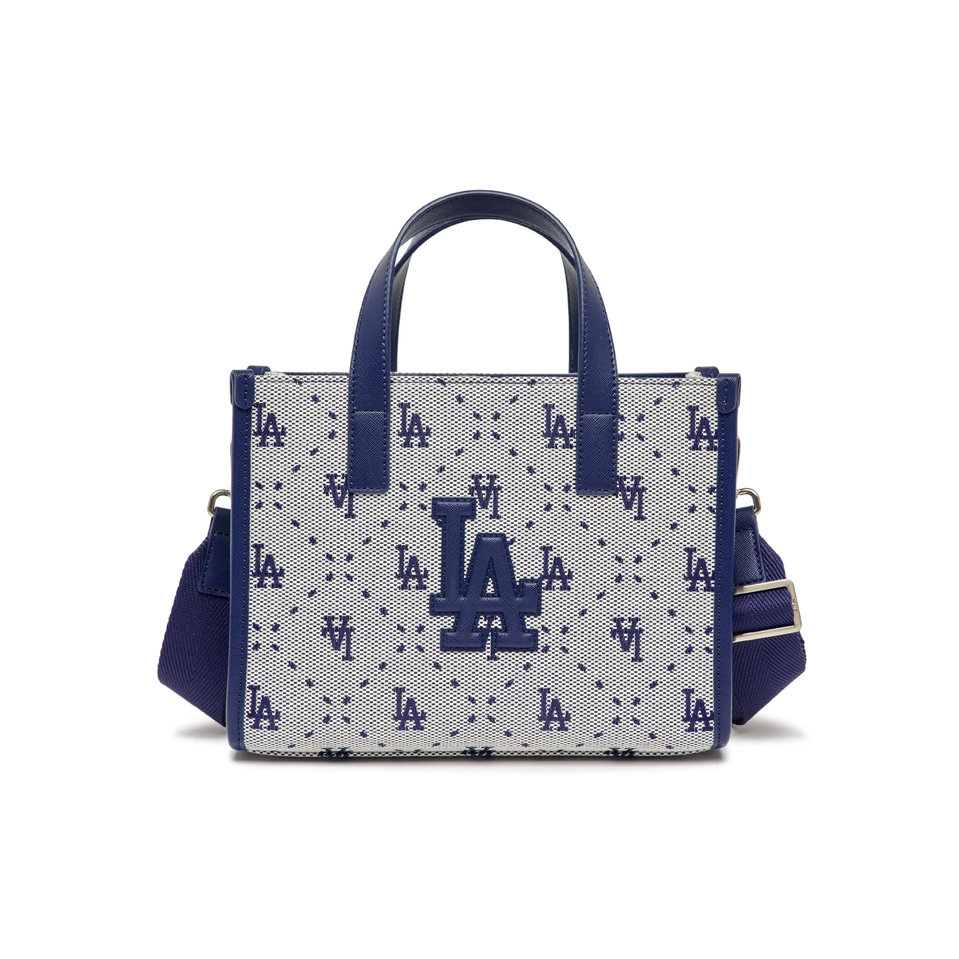 MLB Retro Los Angeles Dodgers Leather Tote Bag for Women, Adjustable Strap, Blue
