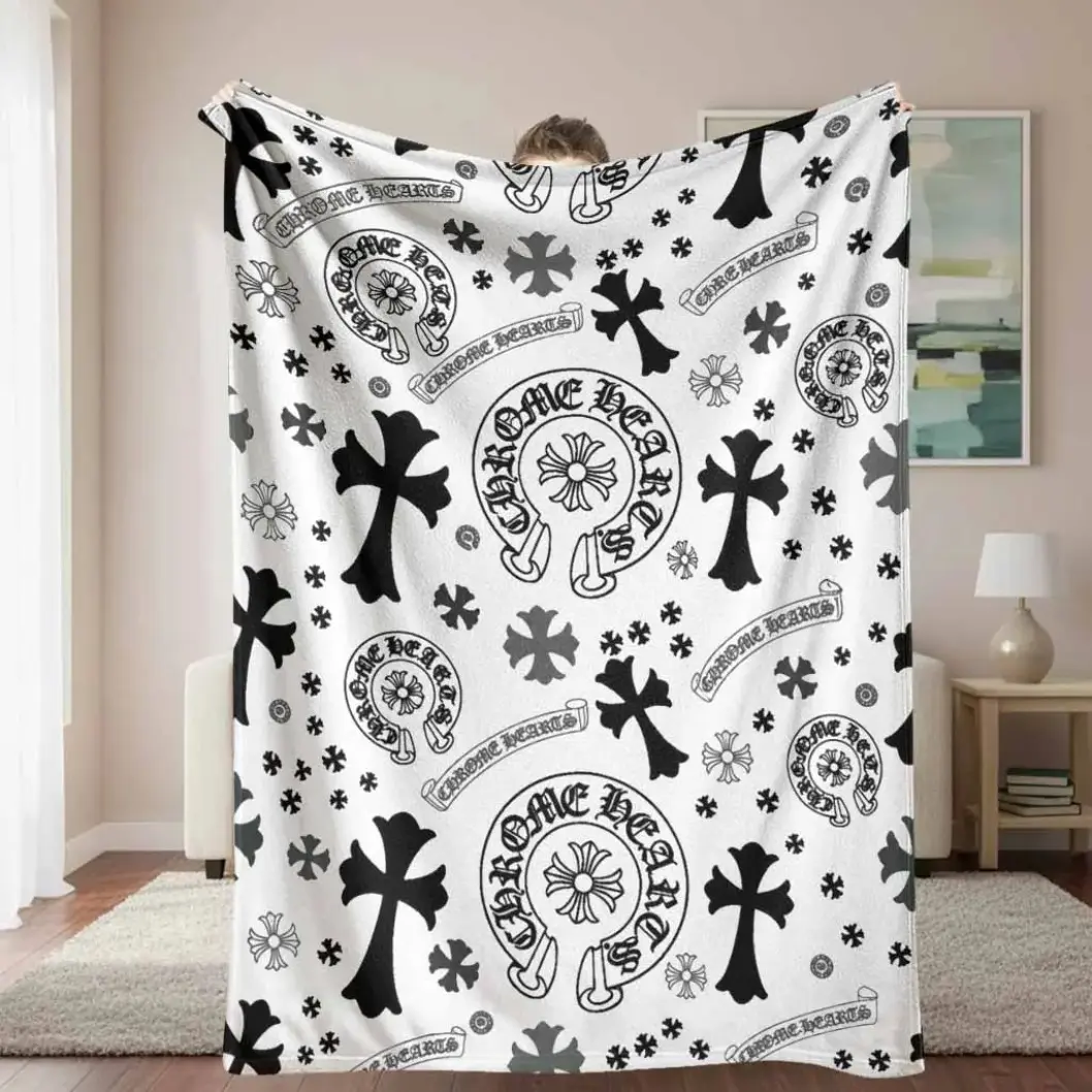 Gothic Cross Flannel Blanket Throw, Black White Vintage Floral Cross Motif, Soft Cozy Lightweight Warm Blanket with Plush Texture, Fade Resistant Decorative Blanket for Living Room Sofa Bedroom Home Decor, Adults Kids Halloween Christmas Gift, Throw Blank