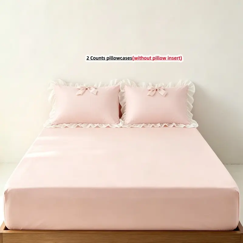 3pc Cute Bow Fitted Sheet Set, Includes 1 Fitted Sheet and 2 Pillowcases,without pillow insert, Soft and Breathable Mattress Protector, Bedding Essentials