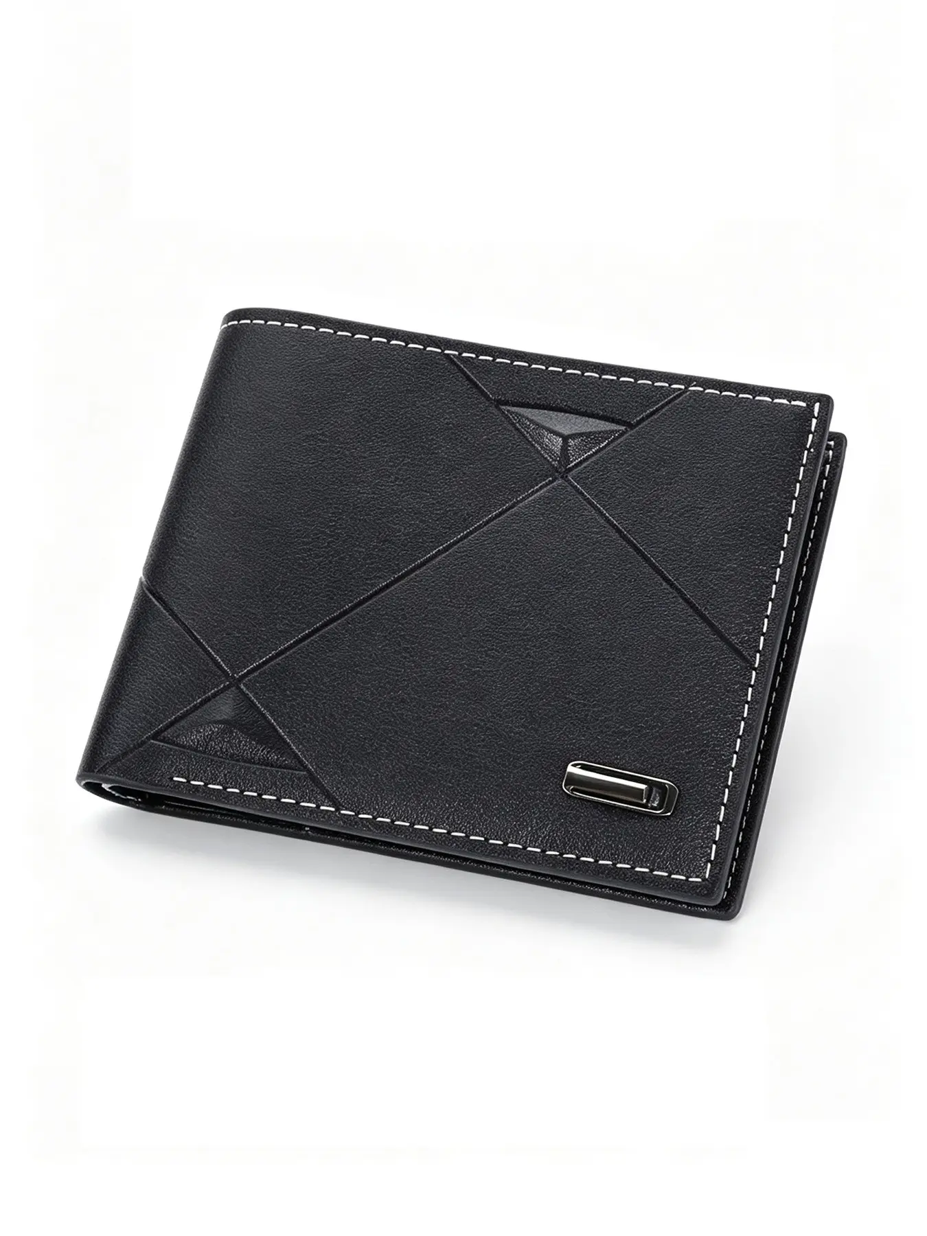 1 Pack Men's Foldable PU Leather Wallet, Geometric Pattern, Transparent ID Window, 3 Card Slots, 2 Bill Compartments, Waterproof Business Daily Purse