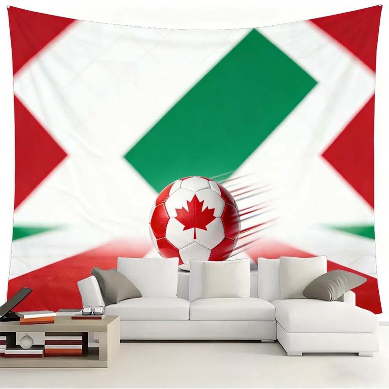 1 pc microfiber FIFA World Cup Tapestry Soccer Ball Wall Hanging Decor for Living Room Bedroom Outdoor Holiday Decoration Canada Theme Green Red White Tapestry Background Cloth Hanging Cloth Wall Cloth Decorative Cloth