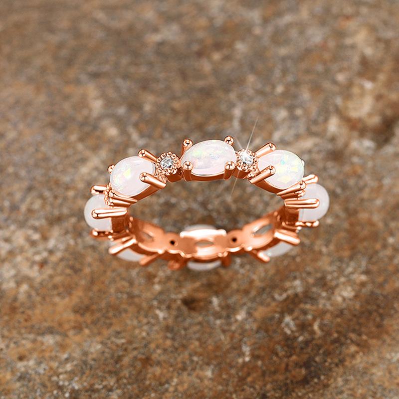 Bestselling Bridal Oval Opal Stackable Ring | Rose Gold Plated Full Eternity Band for Women