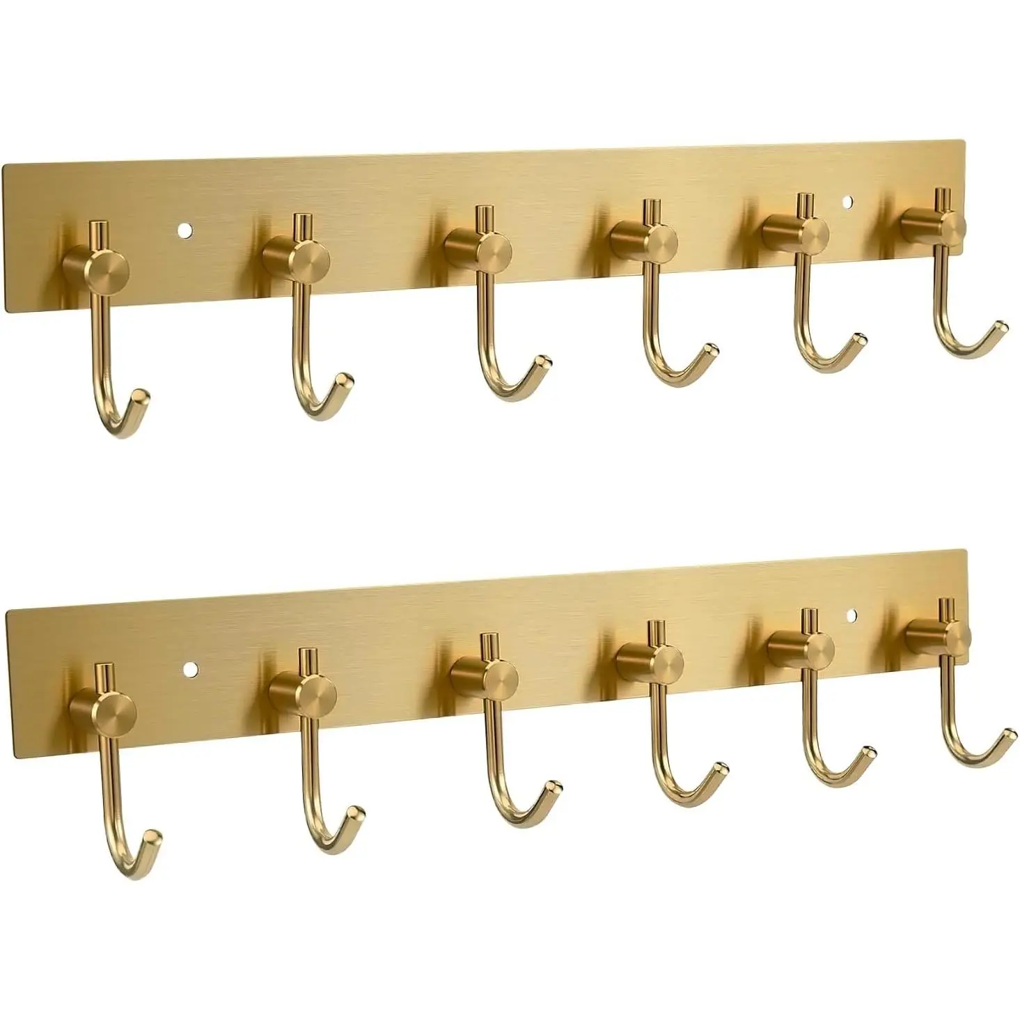 No-Drill Golden Stainless Steel Wall Mount Key Holder | 6-Row Decorative Adhesive Hook Rack for Keys, Coats, Towels & Hats, Entryway Hallway Kitchen Organizer, 2-Pack