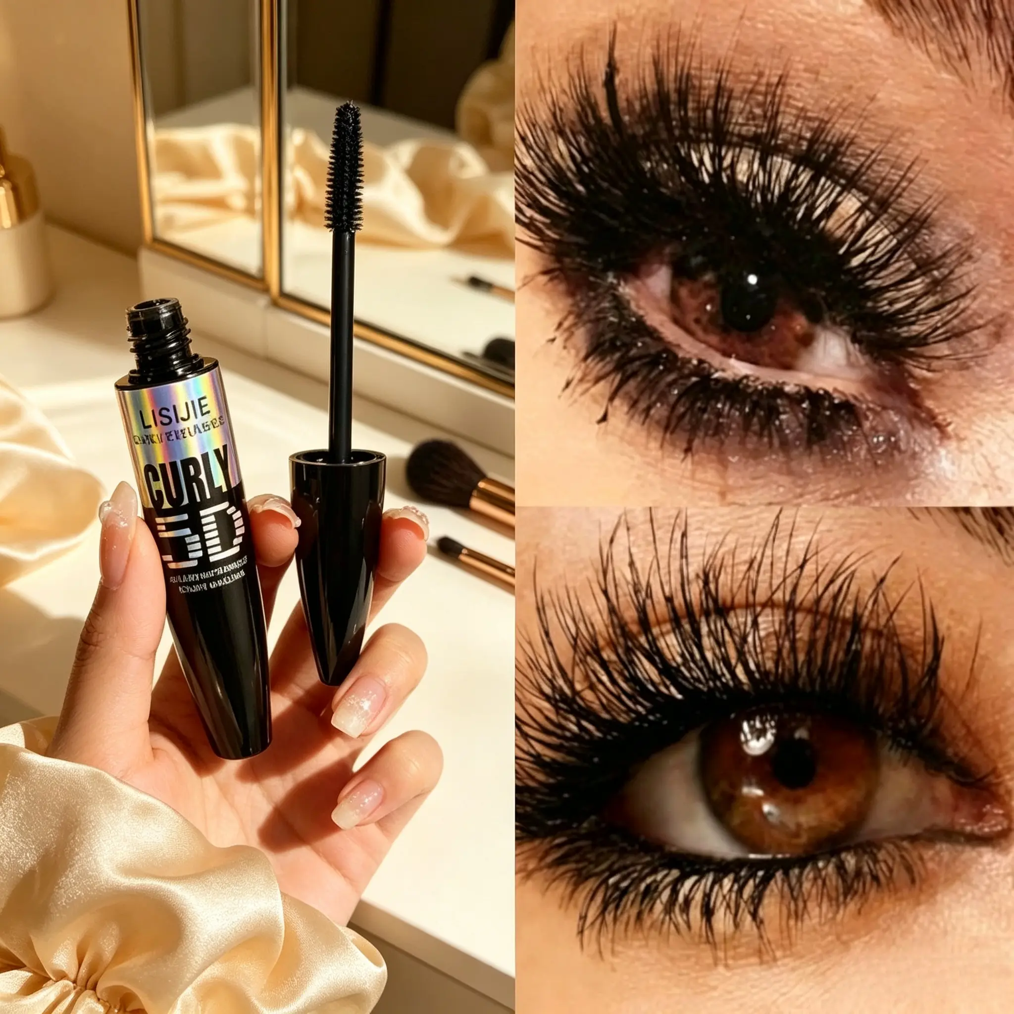 Large Tube Volumizing Curling Mascara, Rich Black Cream Create Sunflower Lashes Fast, Oil & Water Resistant No Transfer, For Daily & Stage Eye Lash Makeup