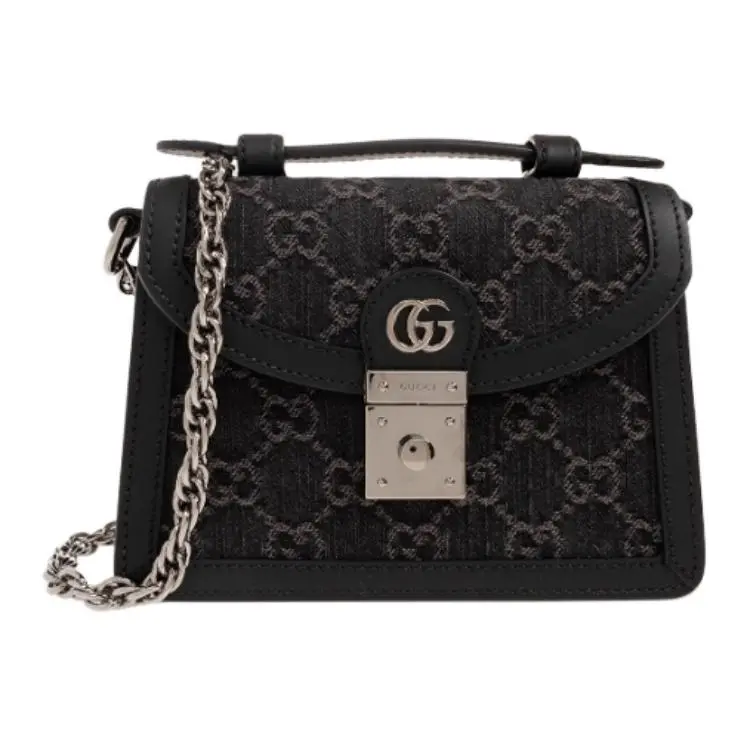 Gucci Ophidia Mini Crossbody Bag for Women with Double G Clasp, Denim in Black and Gray