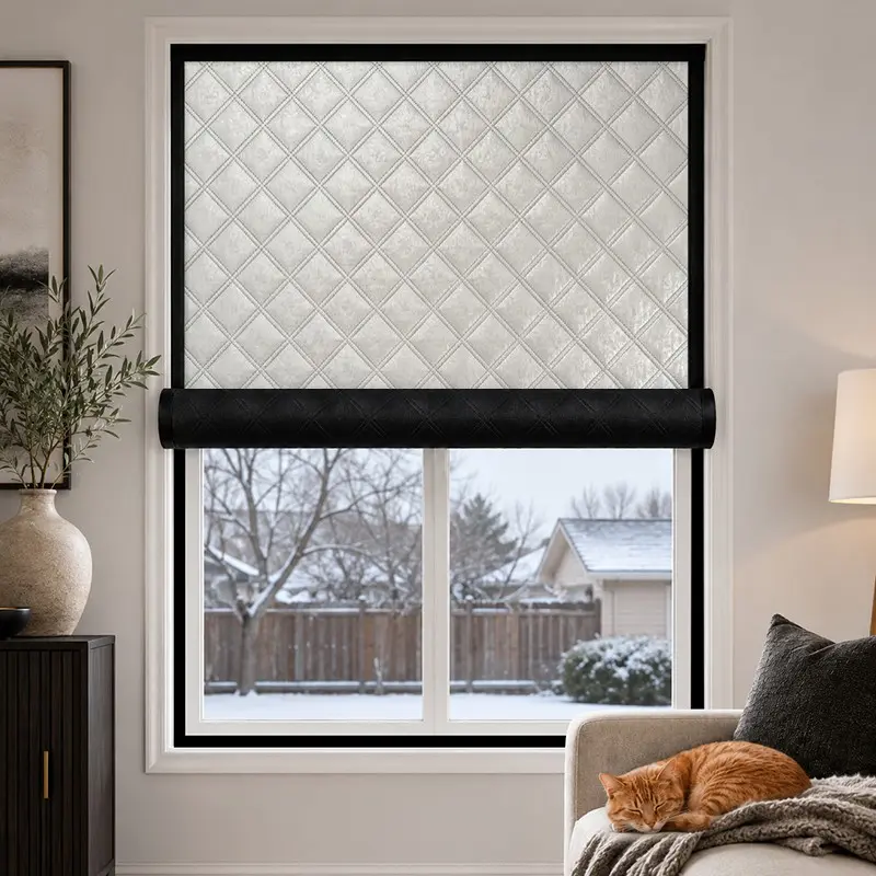Winter Draft Blocking Thermal Window Curtain, Thick Insulated Light-Blocking Cover, Self-Adhesive No-Drill Design for Home Windows