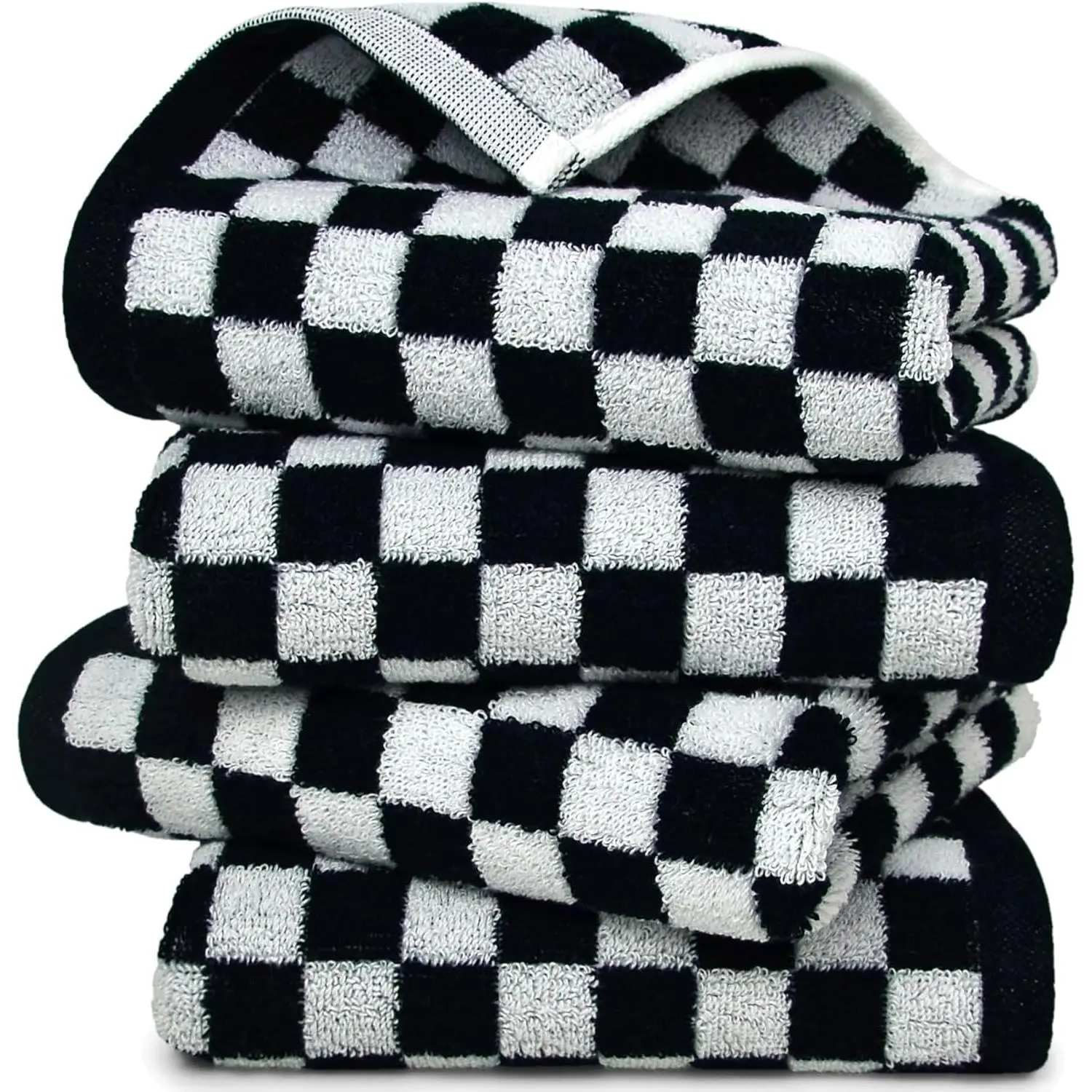 BoDoux Black and White Hand Towels 4 Pack| Cotton Decorative Bathroom Hand Towels & Checkered Kitchen Decor, 13" x 29"