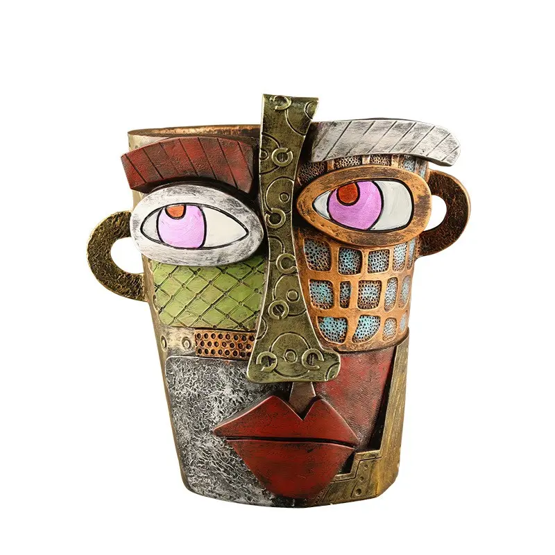 Colorful Face Art Resin Planter, Abstract Face Inspired Creative Pot, Modern Sculpture Art, Succulent Planting, Home Decor, Artistic Container