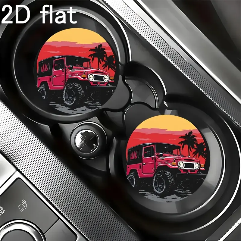 2pcs Jeep Car Cup Holder Coasters Compatible for JEEP Vehicles, Non-Slip Drink Holders Suitable for Coffee, Tea, Wine, for Parties, Holiday Gifts, Car for SUVs and for Use, 2D Flat