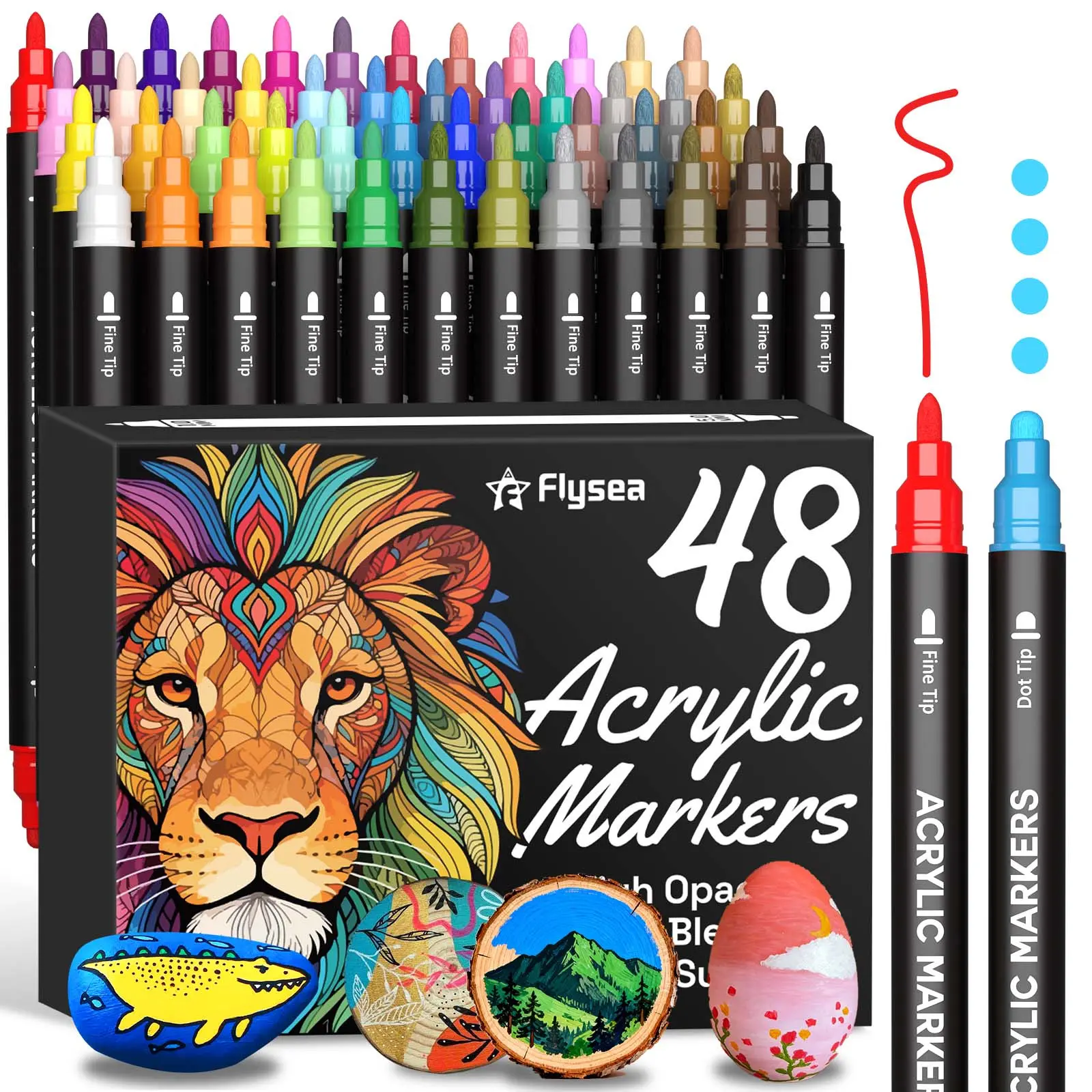 24-48 Color Acrylic Markers Dual Tip, Water-Based Paint Pens, Smooth Flow, Ideal for Fabric, Canvas, DIY, Back-To-School Gifts