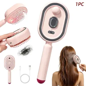 Portable Nano Spray Electric Massage Comb with One-click Retractable Teeth for Easy Hair Removal. Soft Air-cushion Round-tooth Scalp Massager. USB Rechargeable Hydrating and Detangling Styling Comb. Scalp Brush Suitable for Home and Travel