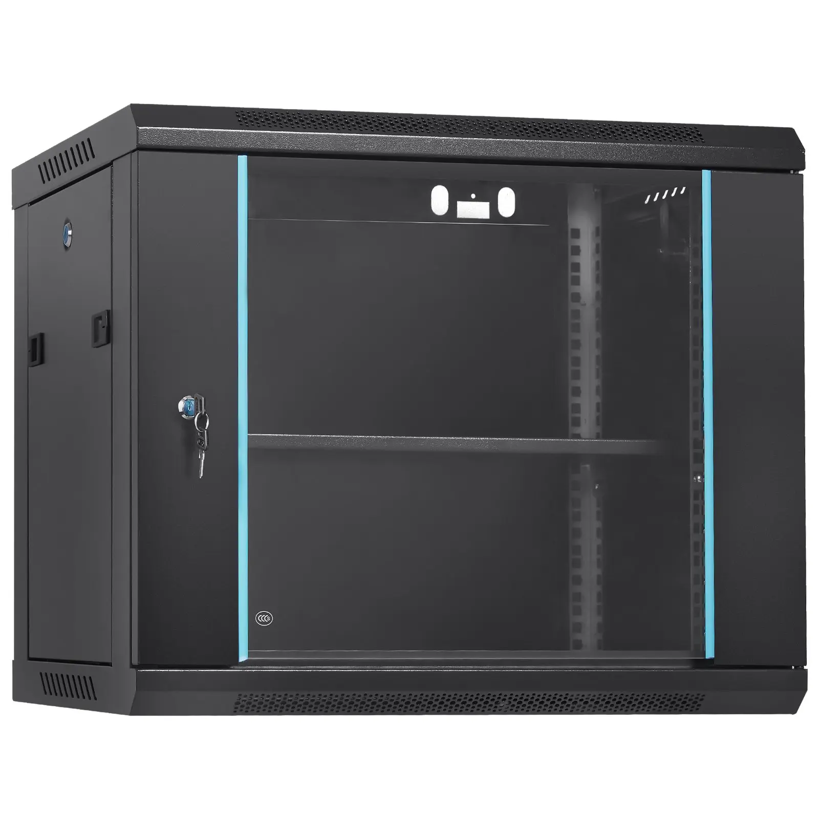 【DealsForYouDays】VEVOR 9U Wall-Mounted Server Network Cabinet, 15.5 in Depth, 19.7x17.7x23.6 in, 39.2 lbs Net Weight, 17.76 kg Load Capacity (200 lbs Max), Lockable Glass Door & Side Panels, Secure Rack for IT Gear, 19.7 X 17.7 X 23.6 In, 9 U, 100 Lbs, Co