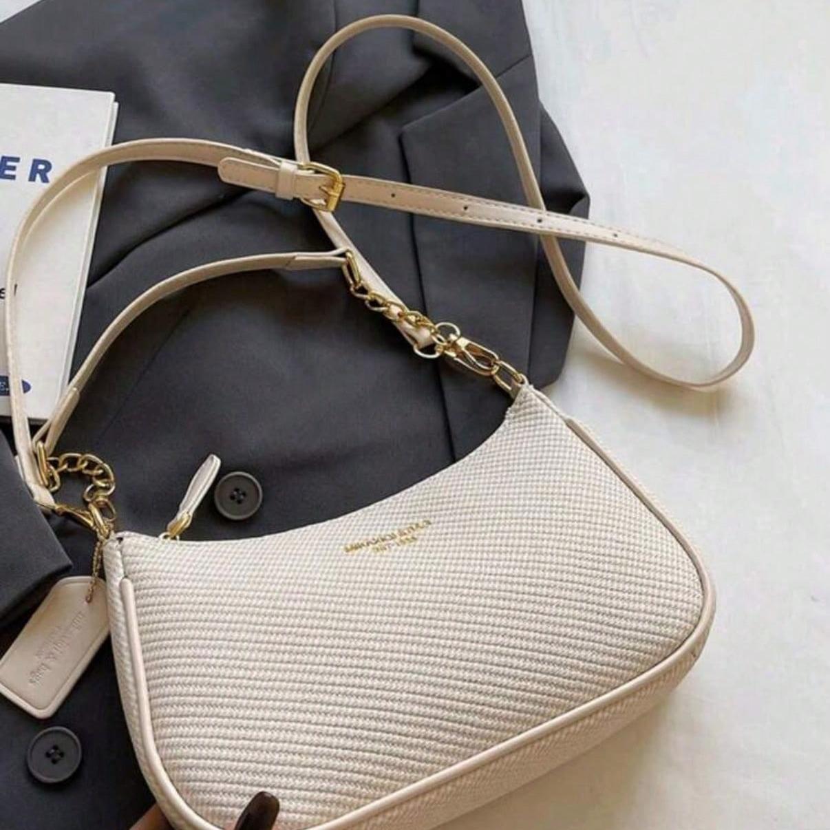 New Fashion Classic Wild Shoulder Bag Letter Pattern Decoration Design Solid Color Pu Waterproof Fabric Shoulder Crescent Bag Underarm Bag Handbag Suitable for Shopping, Outgoing
