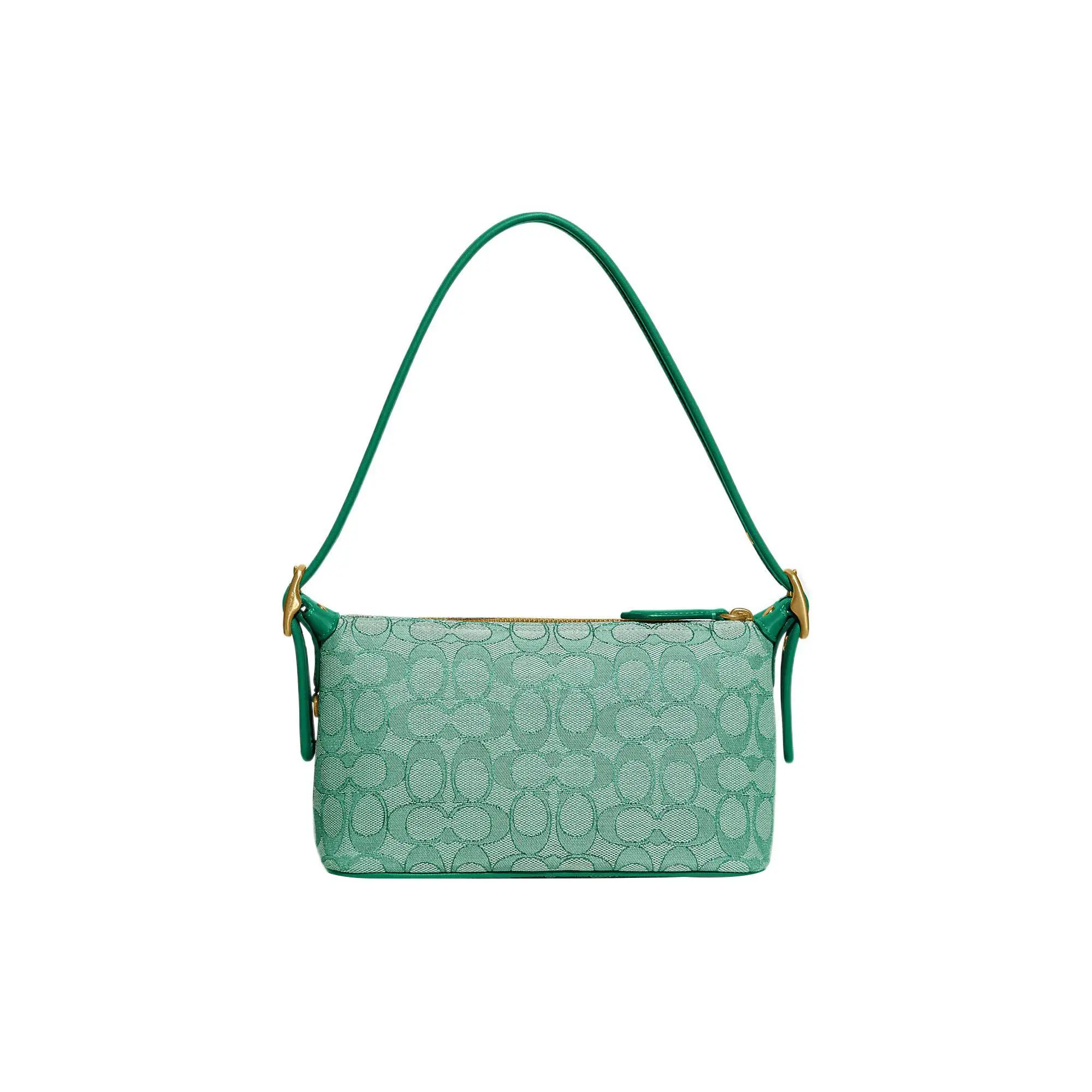 COACH Demi 23 Classic Monogram Zip-Top Crossbody Bag for Women, Jacquard Fabric and Recycled Leather, Medium Size, Green