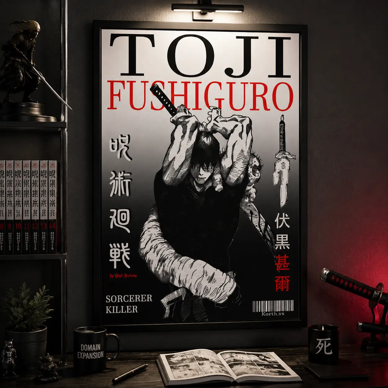 Jujutsu Kaisen Toji Fushiguro Canvas Poster, Sorcerer Killer Black White Manga Wall Art Print, Dark Anime Room Decor for Bedroom Dorm Game Room, Anime Fan Boyfriend Gift