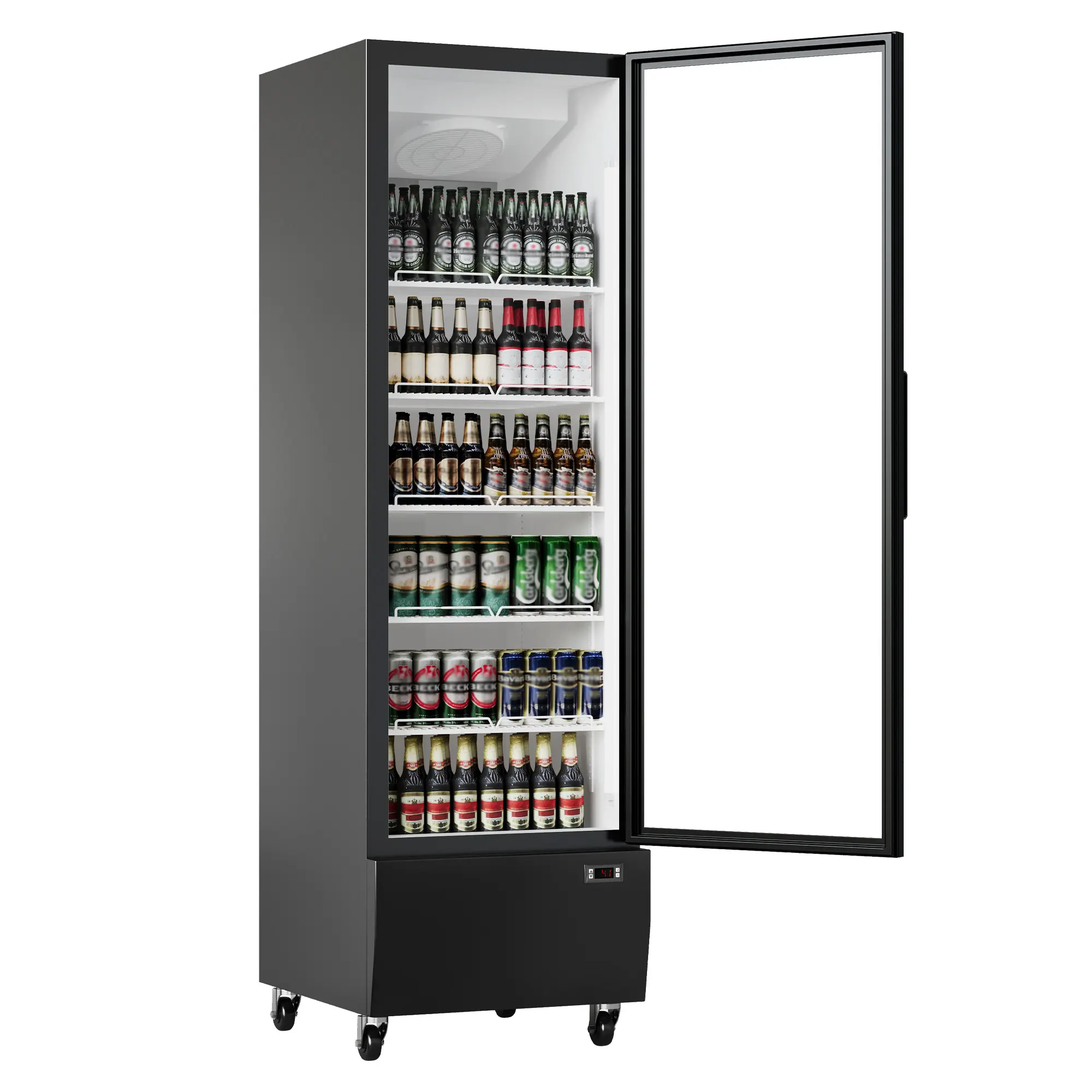 High-Capacity Commercial Glass Door Refrigerator, 13.4 Cu.Ft – Beverage & Food Cooler, 5 Adjustable Shelves, LED Lighting, Single Door Upright Display Fridge for Restaurant, Bar, Store