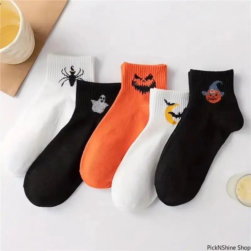5 Pairs Halloween Crew Socks, Cute Pumpkin Ghost Spider Novelty Socks for Women, Fall Outfit Accessories for Parties & Daily Wear**Viral Cute Spooky Socks,  Halloween Sock Set with Ghost, Pumpkin, Bat & Spider Designs for Boo Baskets and Fall Fits**
