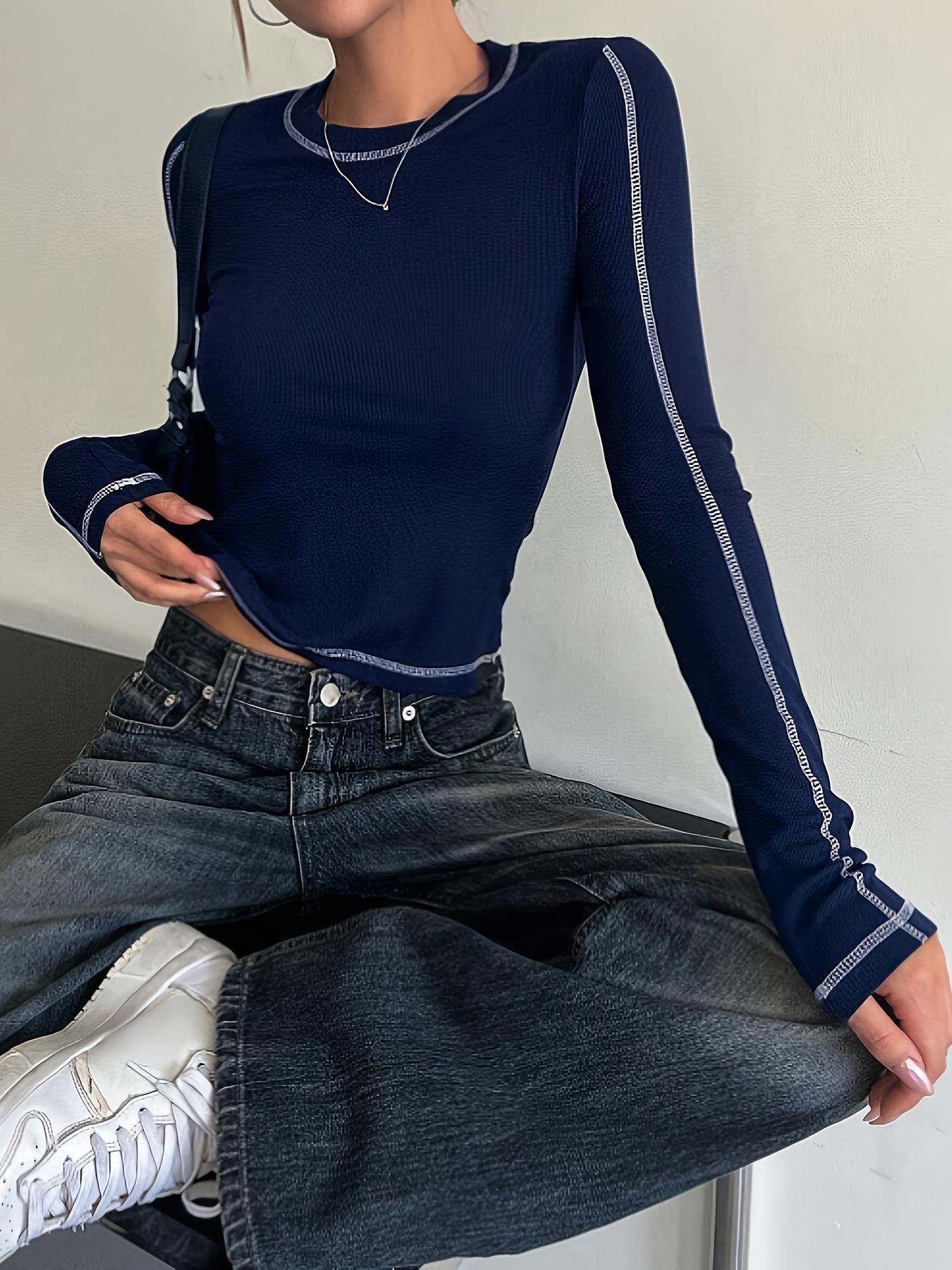 Women's Casual Long Sleeve Slim Fit T-Shirt, Comfortable Daily Wear Top, Stylish Design for Everyday