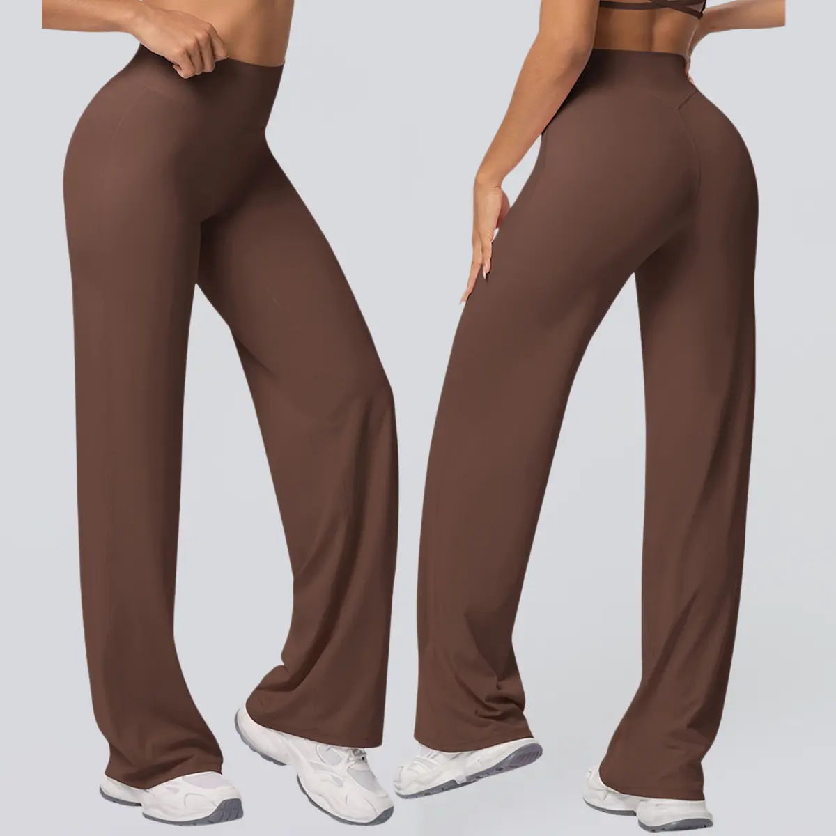Women’s High-Waist Full-Length Double-Sided Brushed Flared Yoga Pants - Plus Size, Multi-Size, Relaxed Cut Stretch Fabric, Breathable High Waisted Sportswear for Gym, Daily Errands (Workout, Athletic, Fitness, Sports Casual Bottoms)