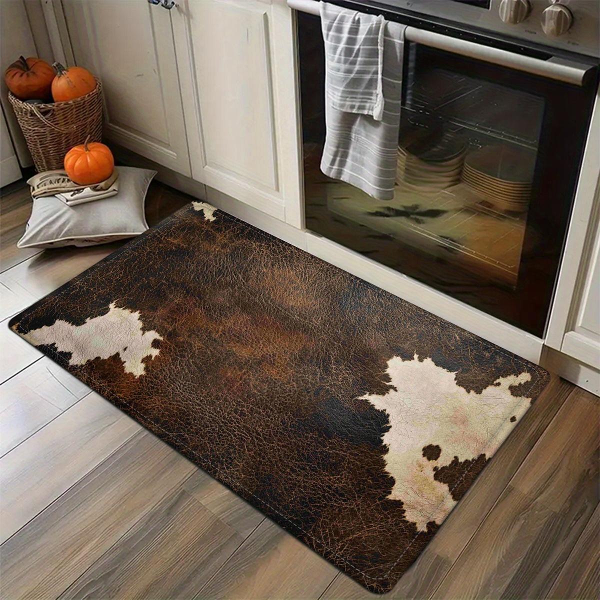 Faux Cowhide Pattern Doormat Flannel Material 0.47inch Thickened Absorbent Non-slip Farmhouse Decorative Mat Soft Lightweight for Door Living Room Bedroom Bathroom Kitchen Laundry Room Machine Washable Home Decoration Mat