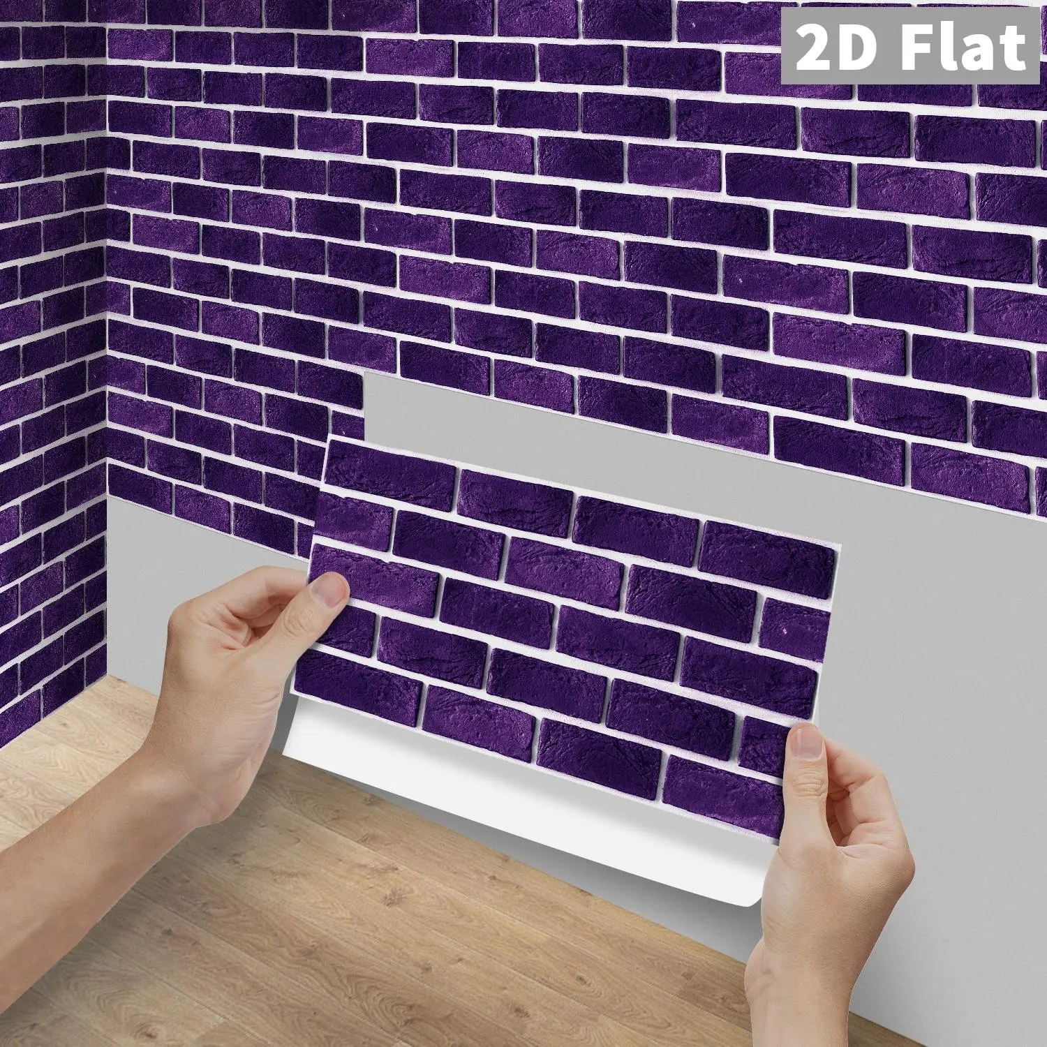 6/12/24/48PCS FG Purple Vintage Brick Tile Stickers, PVC Crystal Film, Peel & Stick Waterproof Oilproof Decals for Kitchen Bathroom Floor Wood Decor