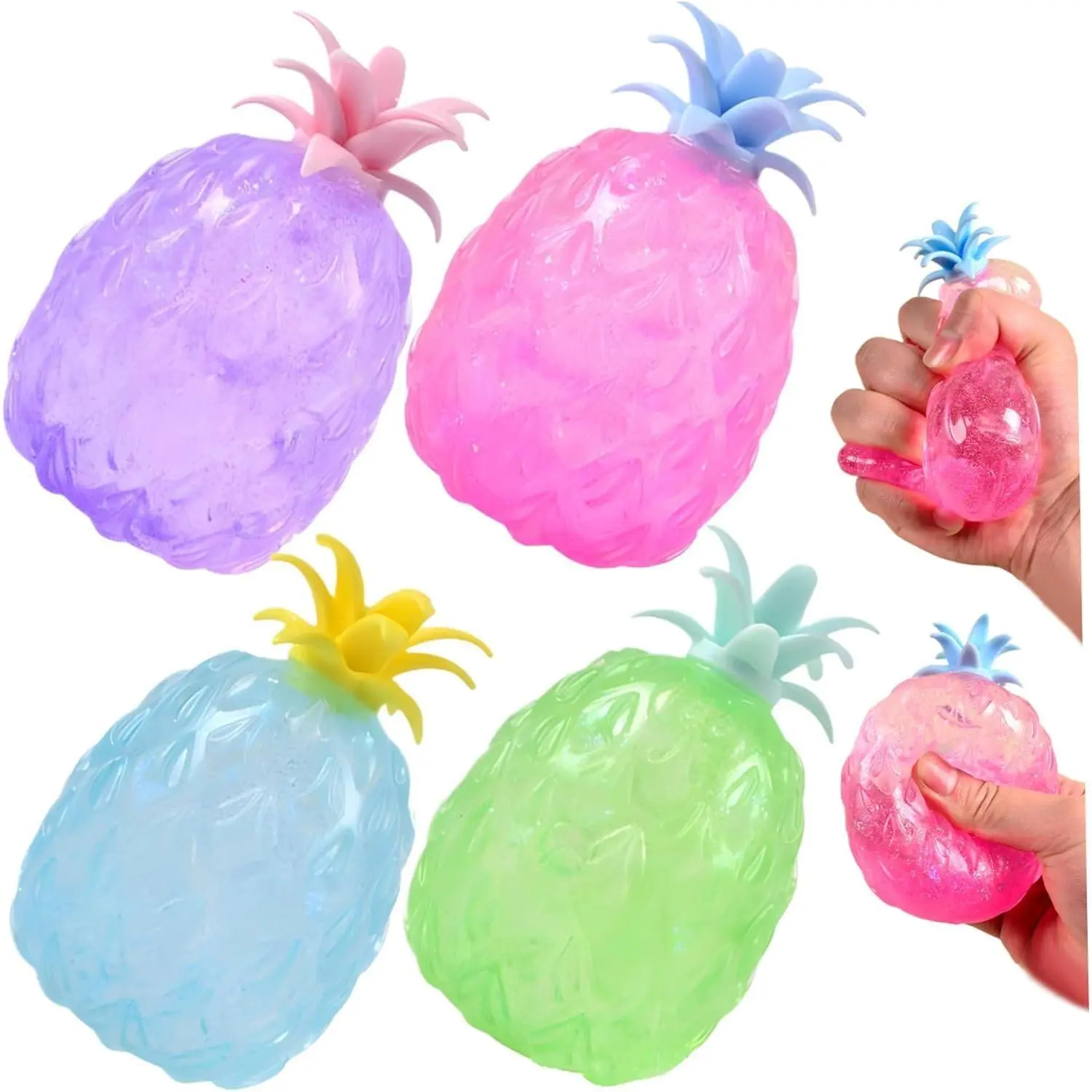 Pineapple Squishy Stress Balls, Maltose-Filled Slow Rebound Squeeze Toys for Adults, Colorful Sensory Stress Relief Fidget Toys for ADHD, Autism & Anxiety, Ideal Party Favors (4PCS)