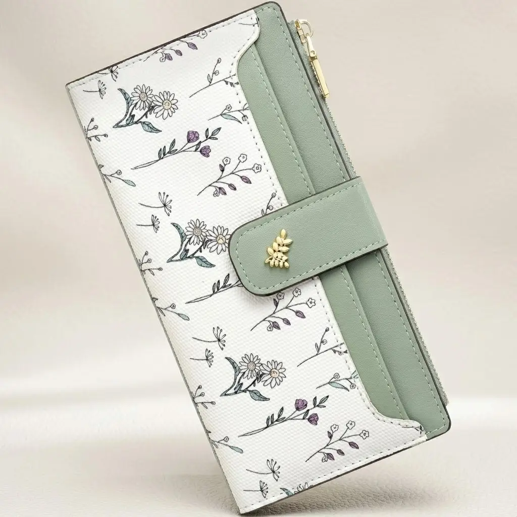Women's RFID Blocking Slim Fit Vegan Leather Bifold Wallet, High-Capacity Zipper Pocket, Floral Print, Neat Stitching for Daily Use, Festive Gifting (Sports & Outdoor Camping & Hiking Bags & Packs Accessory)