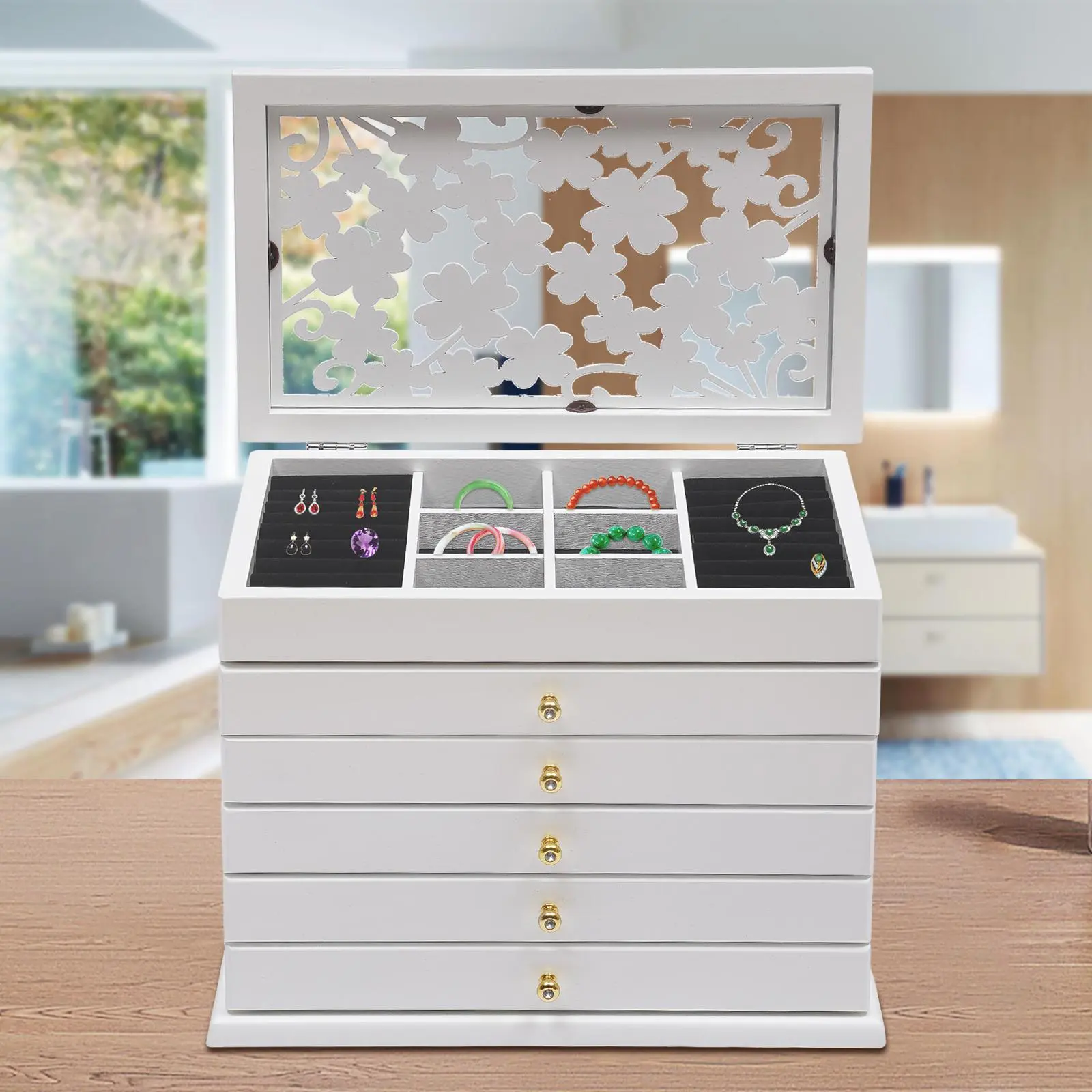 6-Tier Vintage Dustproof Retro Spray Painted Acrylic Jewelry Box Organizer - Rectangle Home Storage Solution with Compartments, 2.2Kg