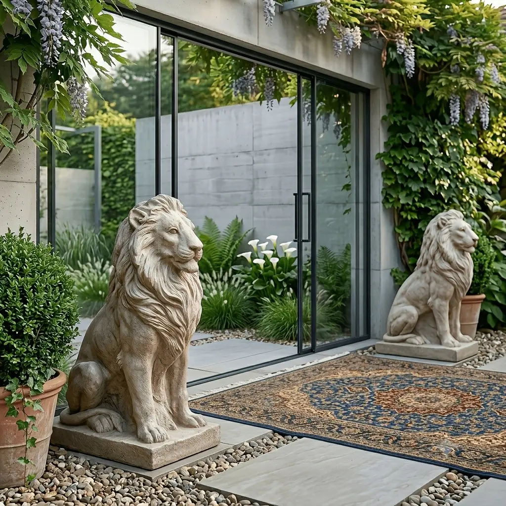 Regal Lion Statue, 15" Resin Sculpture - Symbolizing Courage And Strength, Lifelike Indoor/Outdoor Decor for Office, Garden, Or Mantle