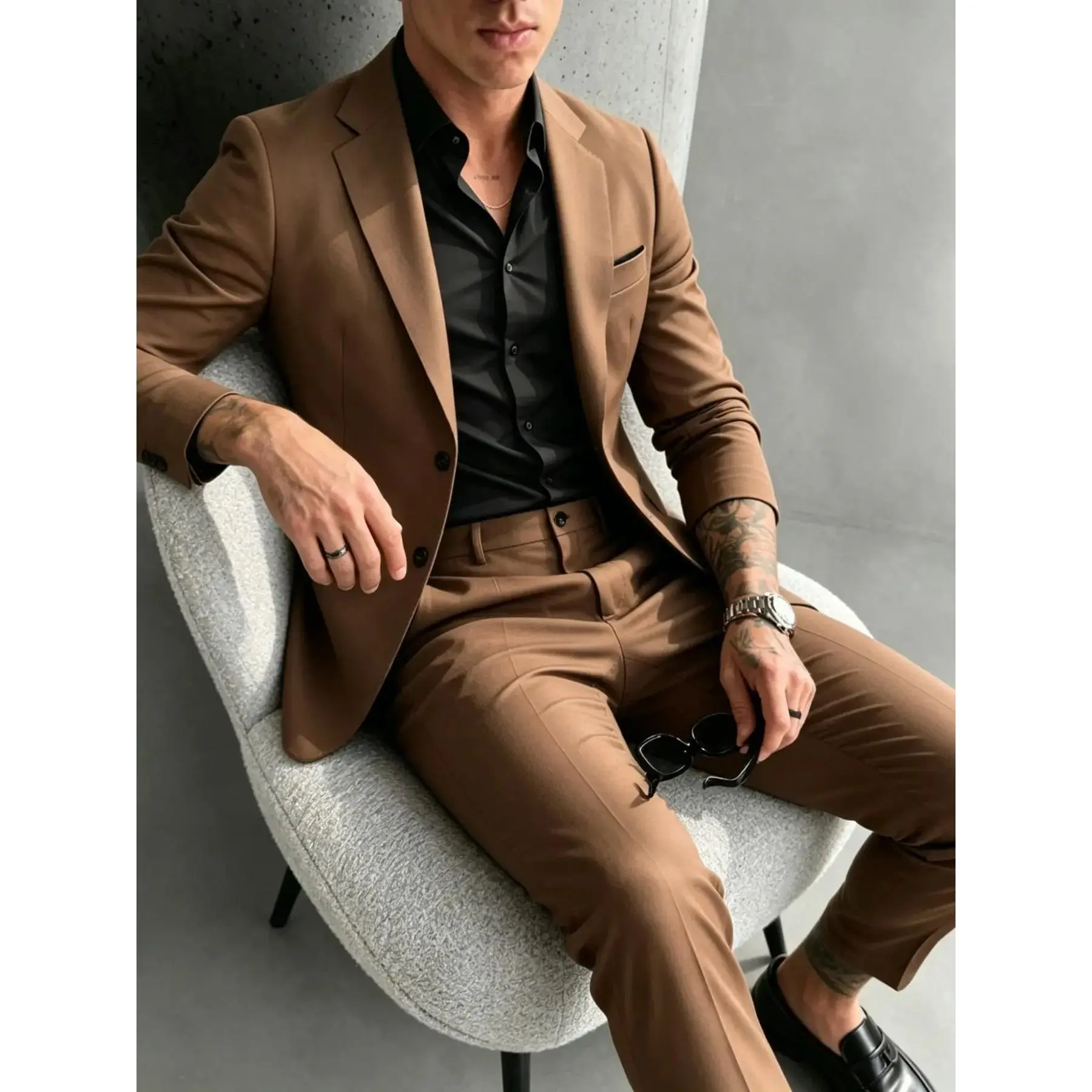 Men's Slim-Fit Blazer Set, Suit, Formal Suit Ensemble, Formal Attire, Business Formal Wear, Business Work Clothes, High-Density Wrinkle-Resistant Fabric, Perfect for Office, Events, Daily Wear