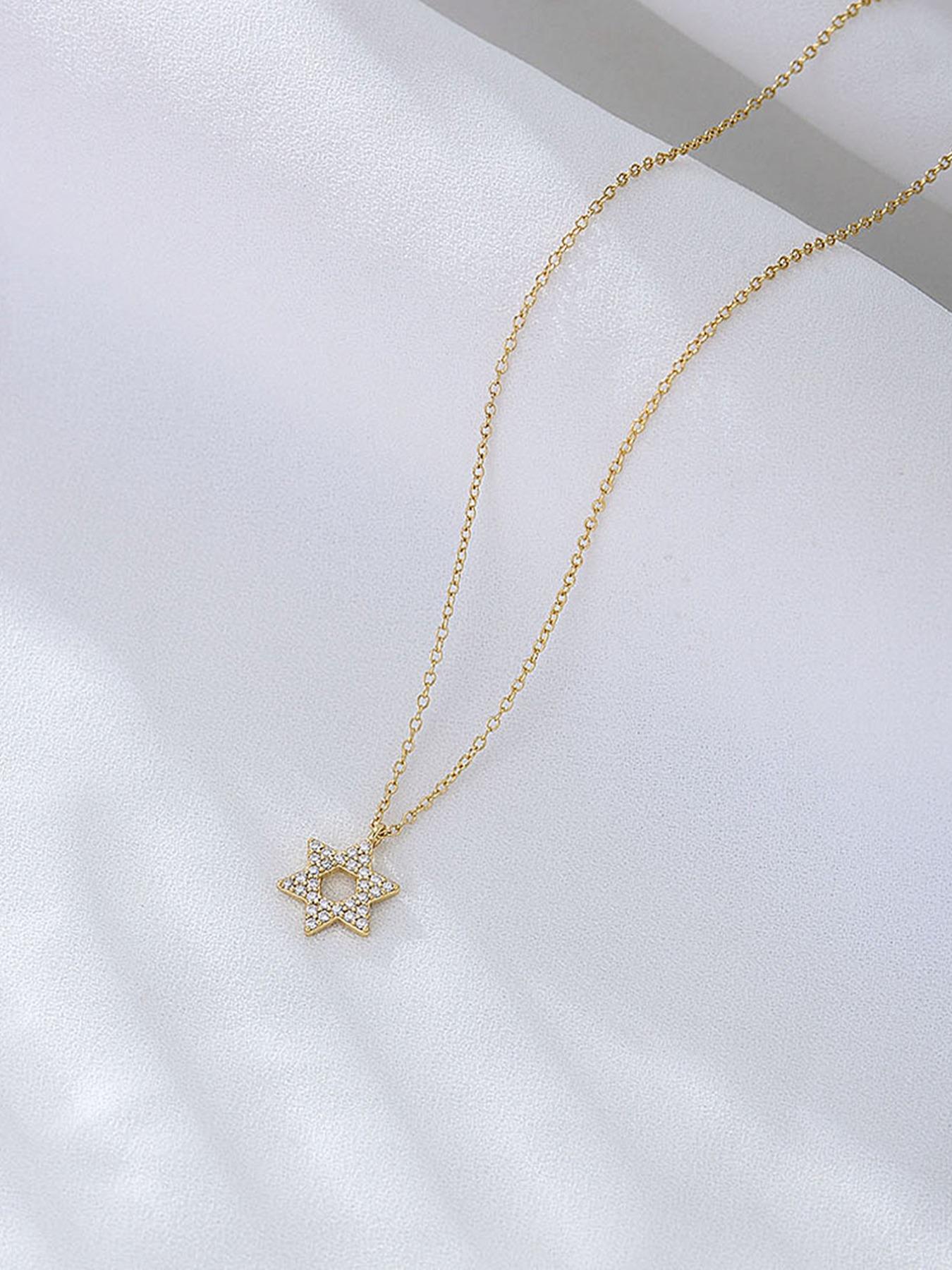 925 Sterling Silver Synthetic Zircon Inlaid Star Of David Pendant Necklace for Women, Fashion Jewelry for Party, Daily Decor, Trendy All-match & Exquisite Jewelry for Birthday Gift, Mom Gifts, Elegant Necklace