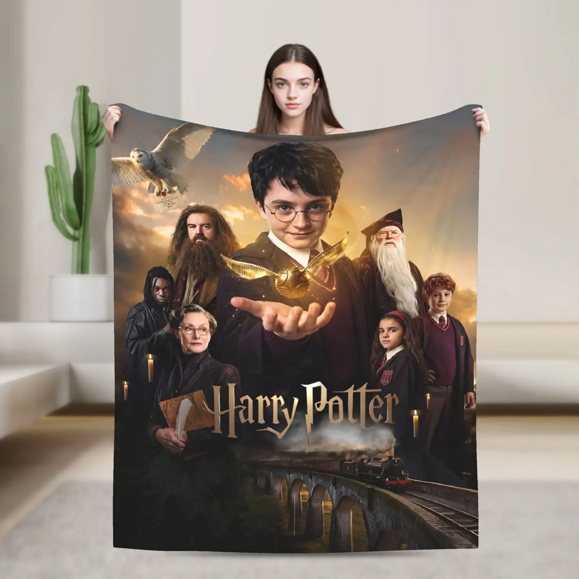 Harry Potter Golden Snitch All Characters  Throw Blanket, Wizard World  Cozy Flannel Blanket, Soft Lightweight Blanket for Sofa Bed Bedroom, Potter Fan Gift