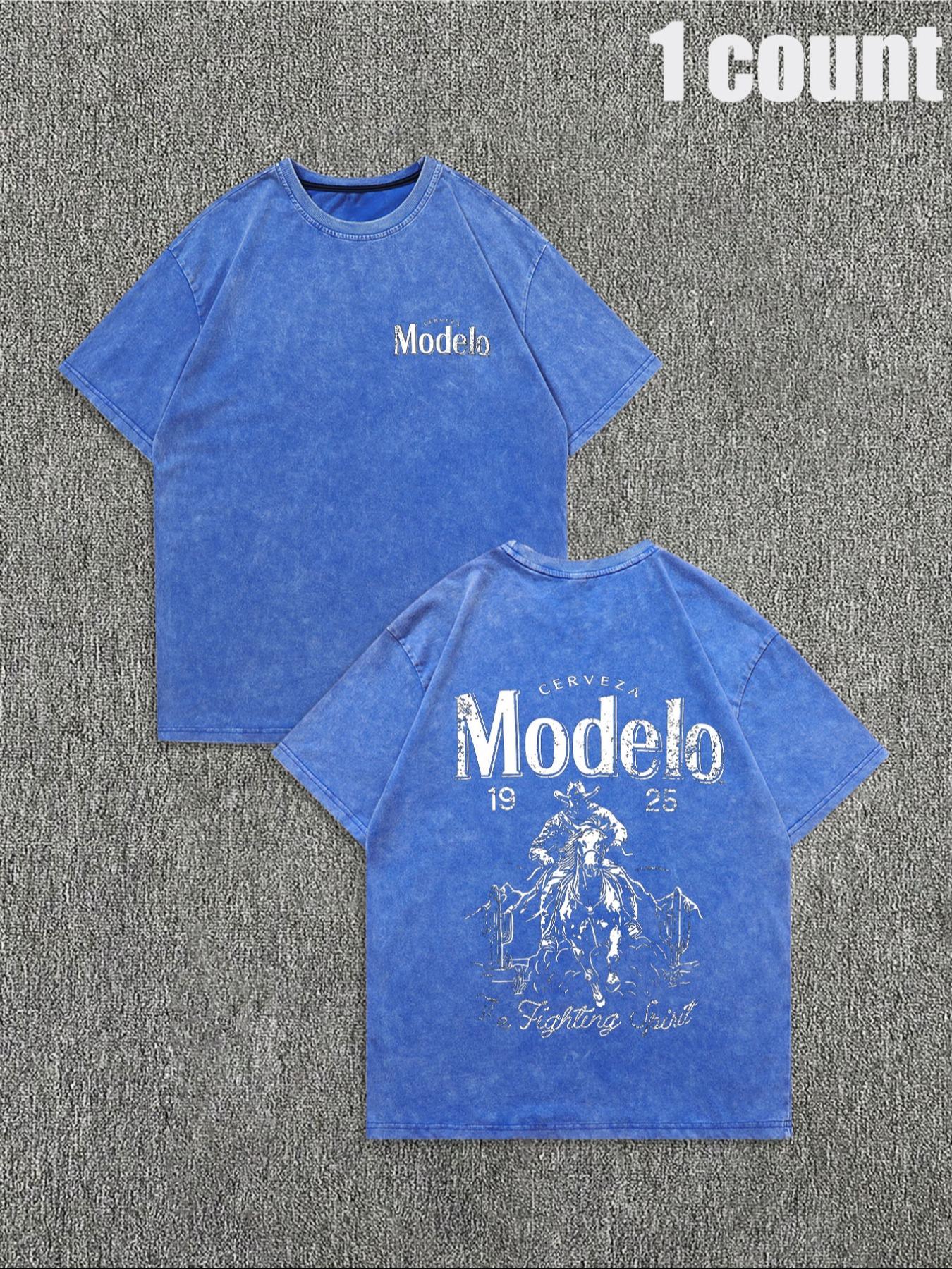 Men's Vintage Letter & Cowboy Print Casual Graphic Design Short Sleeve Tee, Casual Loose Retro T-shirt for Daily Wear, Menswear for All Seasons, Men's Graphic Tees