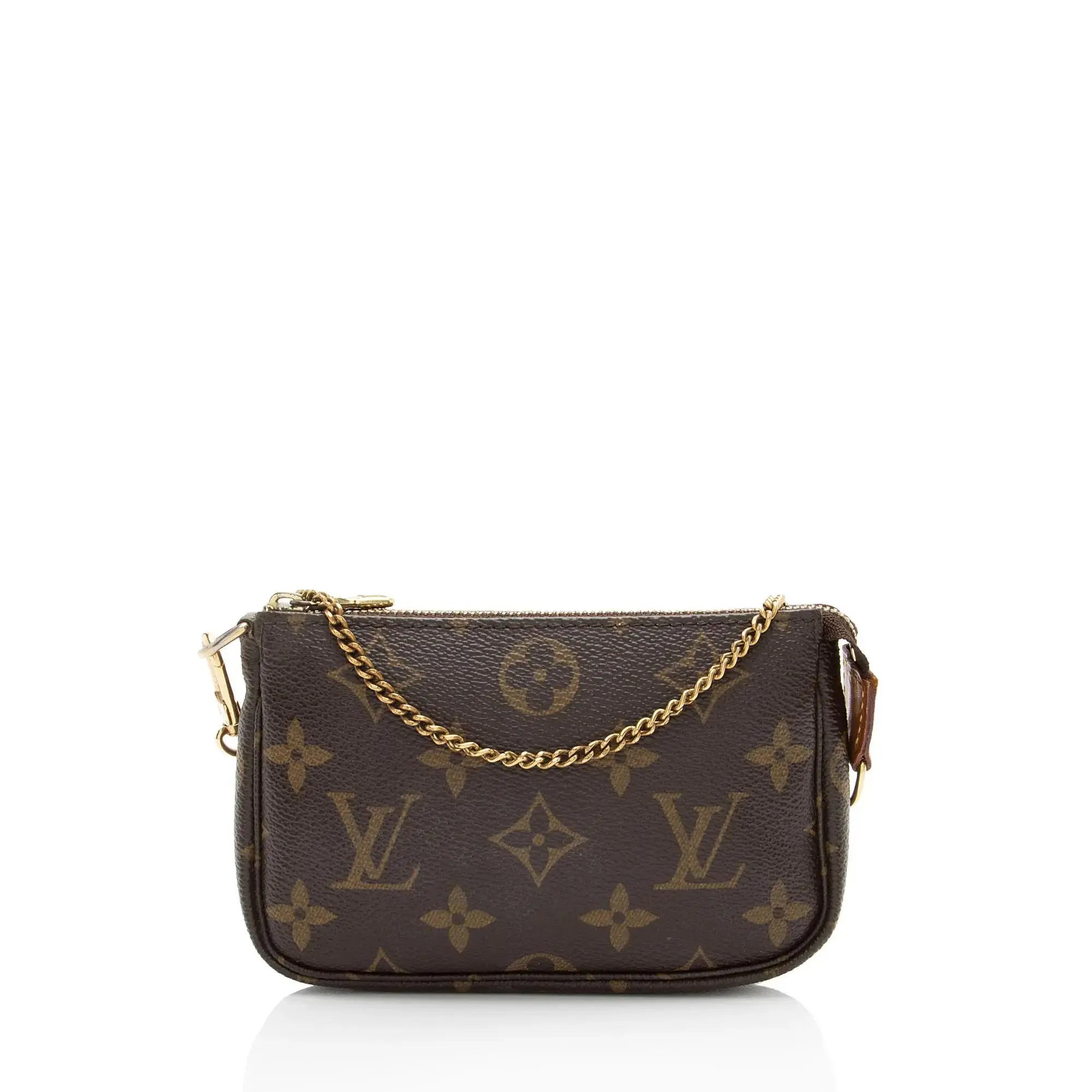 Pre-owned Louis Vuitton Monogram Canvas Leather Clutch Wristlet Wallet Fashion Clutch, Travel Accessory with Chain, Zipper (Style 15036), Crossbody Bags