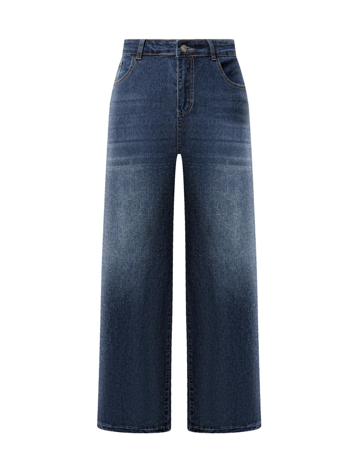 Women's High-Waisted Loose Fit Denim Jeans, Stretchy Fabric Casual All-Season Wear, Fashionable Straight Leg Jeans for Dating & Leisure