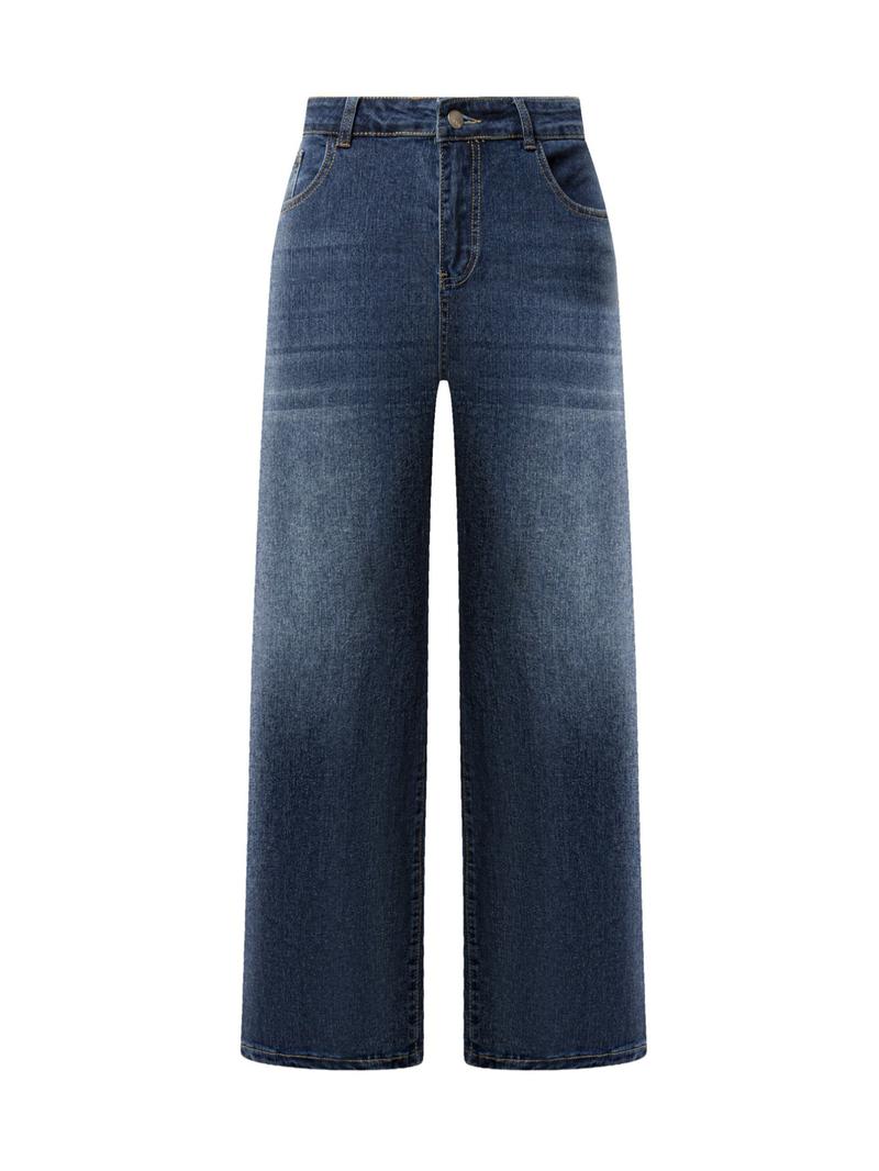 Women's High-Waisted Loose Fit Denim Jeans, Stretchy Fabric Casual All-Season Wear, Fashionable Straight Leg Jeans for Dating & Leisure