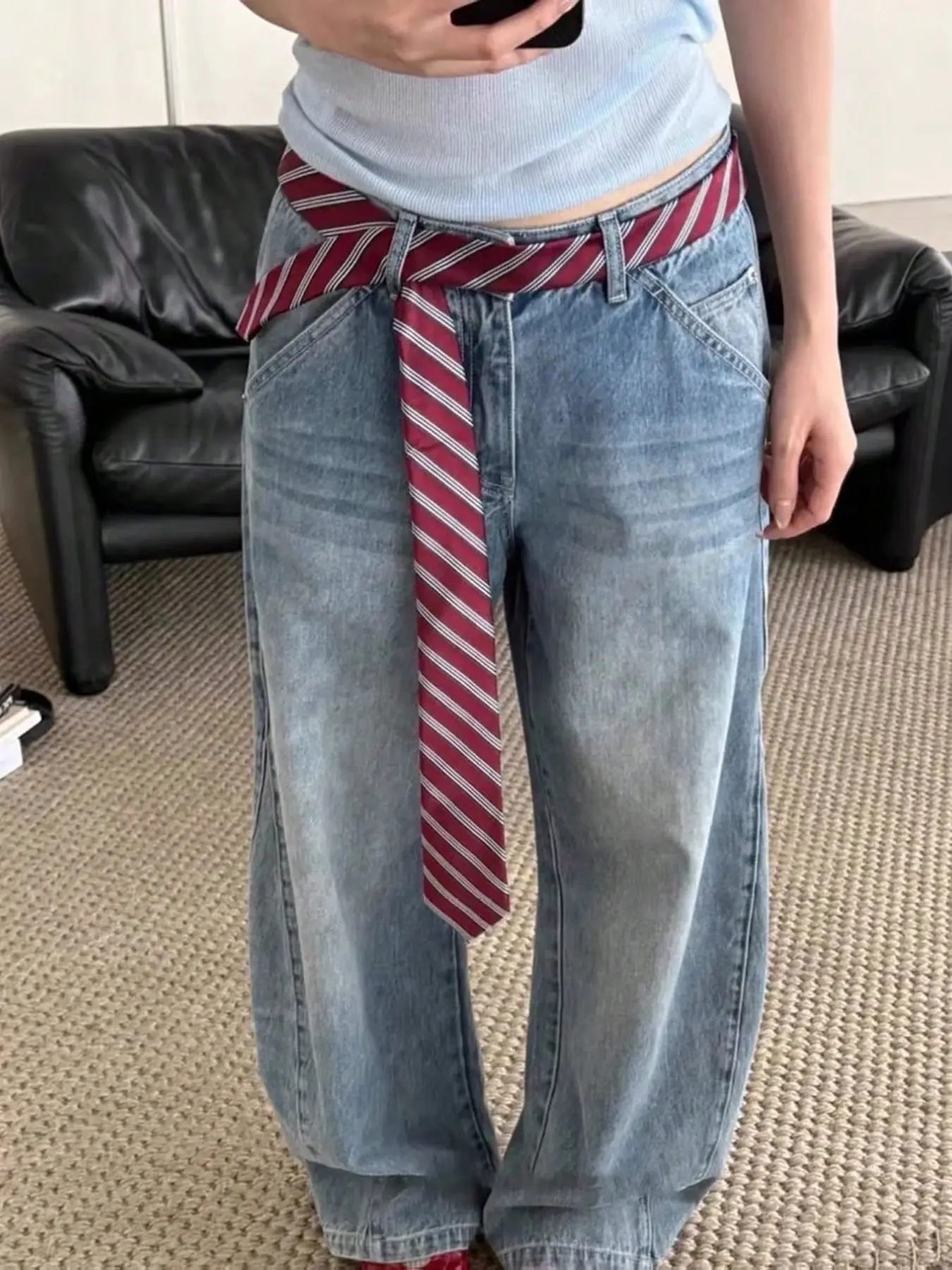 1pc Burgundy Handmade Necktie, Women's Fashion Headband, JK Uniform Tie, Striped Long Skinny Design, Stylish tie design, Suitable For Casual, Weekend Outing, Date, Multifunctional Accessory, Valentine's Day Decoration And Gift