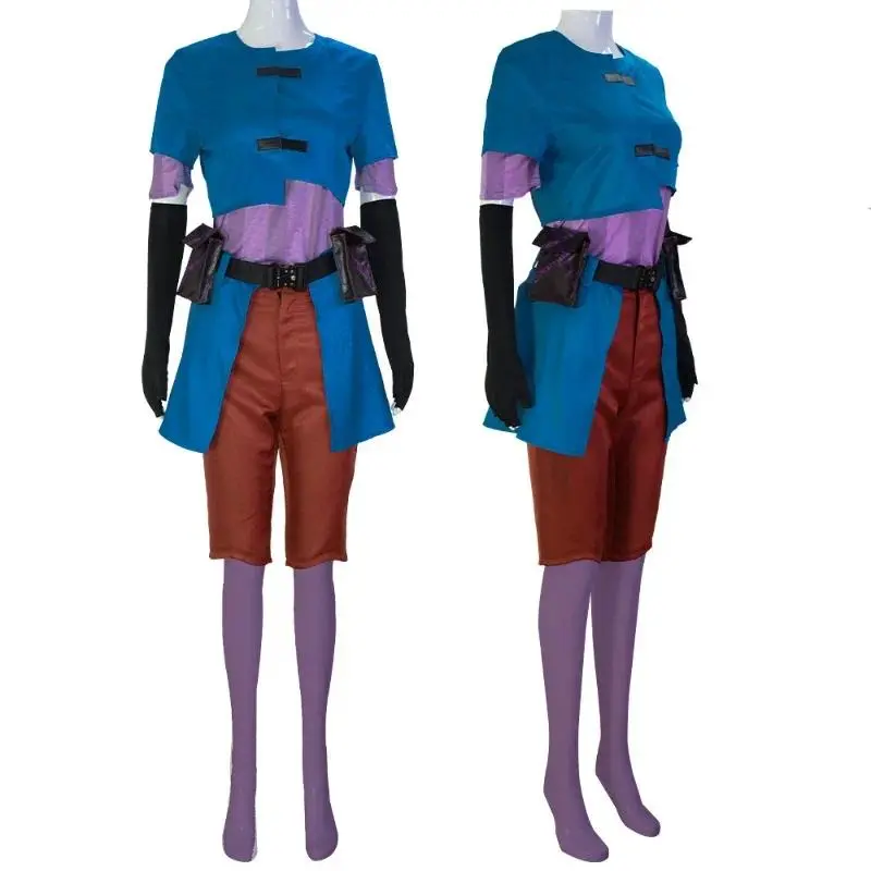 Anime Game LOL Arcane Powder Cosplay Jinx Junior Costume Blue Coat Pants Accessories for Girls Halloween Party Roleplay Suit