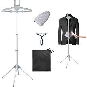 Foldable Clothes Steamer Hanger Stand with Ironing Gloves Adjustable Garment Steamer Rack Included Lint Remover Storage Bag 2 Clips for Suits Shirts Coats Portable Travel Home Use