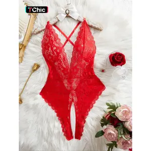 Women's Lace Backless Lingerie Bodysuit, Adjustable Straps, Crisscross Design, Rhinestones Detailing, Fitted & Thin, All Season Wear