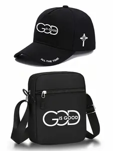 Jesus Cross Pattern Baseball Hat and Shoulder Bag Set, Adjustable Street Fashion Outdoor Cap and Backpack, Perfect for Daily Wear or Gifts