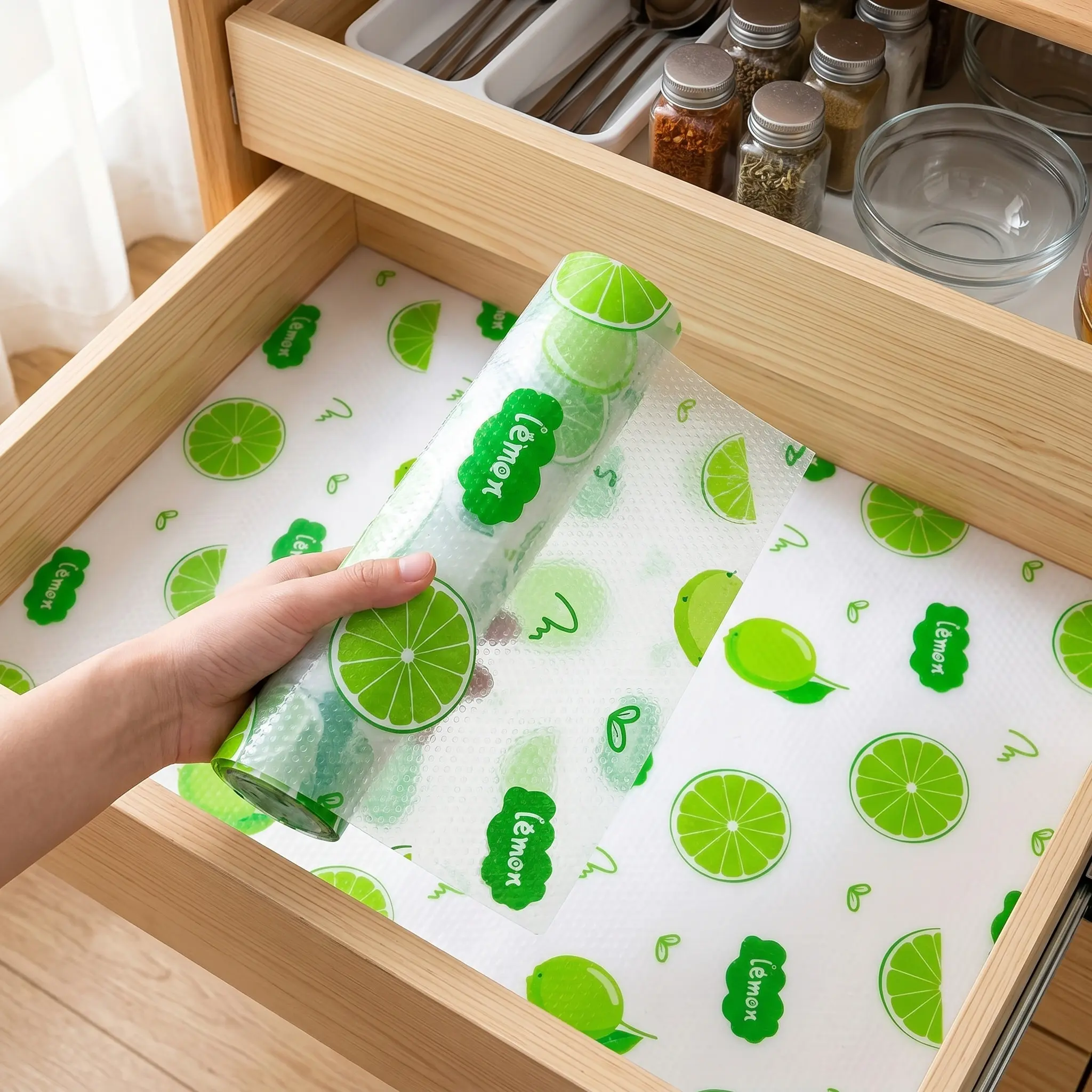 Eva Kitchen Cabinet Liner, Non-Stick Waterproof Oil-Resistant, Vibrant Lemon Pattern Design, Easy Clean, Durable, Anti-Slip, Home Storage Protector