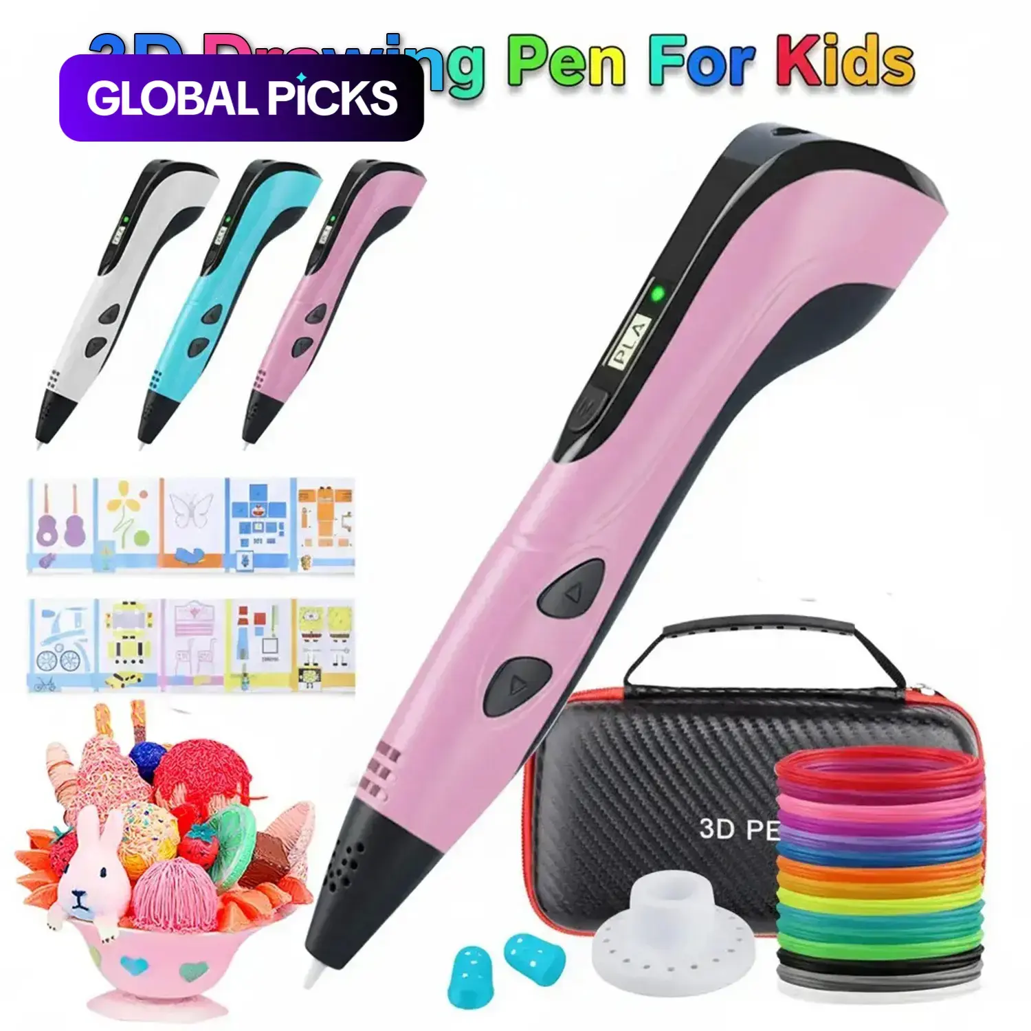 Creative 3D Printing Pen Set, Includes 50m Pla Filament, Gift Box, Finger Sleeves, DIY Art Tool, Ideal for 3D Craft Enthusiasts #GLOBAL PICKS