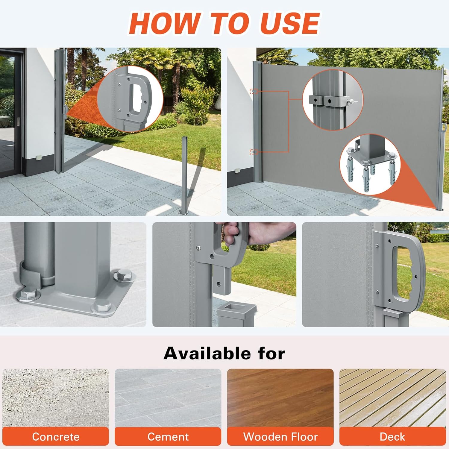 Retractable Side Awning Outdoor Privacy Screen, UV Resistant & Waterproof Folding Room Divider Fence, Windproof Patio Sunshade for Backyard, Garden, Balcony and Commercial Use