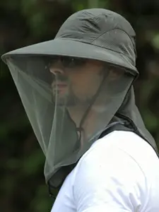 Outdoor Mosquito Hat for Men and Women, Fishing Hat with Face Cover, Sun Protection Breathable Mesh Mask, Night Fishing Bug Proof Beekeeper Hat