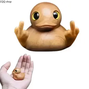Funny Middle Finger Duck Figurine, Handmade Wooden Mini Duck Statue, Sarcastic Desk Decor for Office, Home or Car, Gag Gift for Birthday, Christmas & Holiday Stocking Stuffer