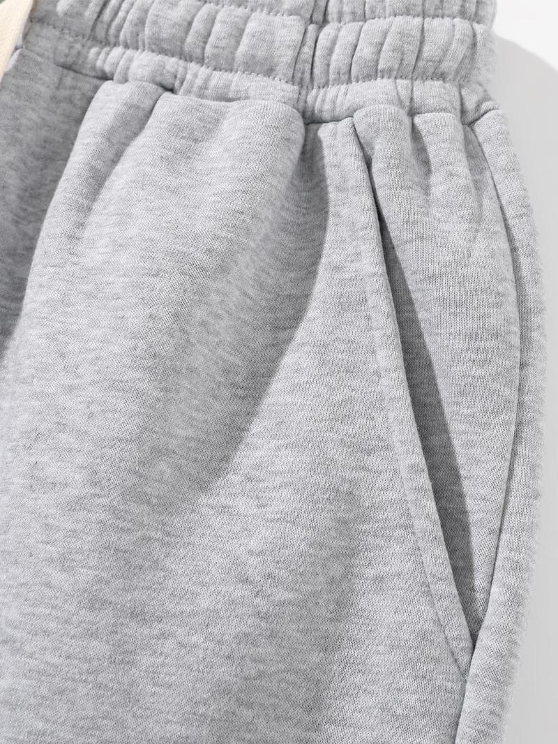 Men's Solid Drawstring Waist Thermal Lined Sweatpants, Casual Comfy Regular Fit Jogger Pants for Fall & Winter, Men's Trousers for Daily Wear, Pants for Men, Work Pants Men, Baggy Trousers, Men's Bottoms, Workout Joggers, Casual Sports Trousers