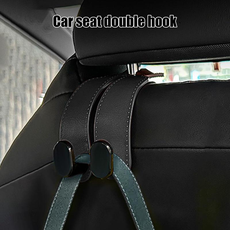 Set of 4 Leather Car Headrest Hangers – Durable Double Hooks for Backseat Organization, Holds Bags, Coats, and Accessories
