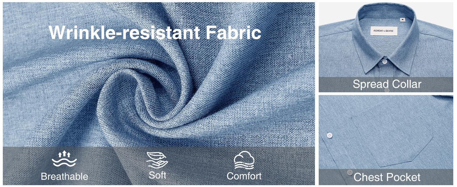 Alimens & Gentle Men's Linen Shirt Short Sleeve Button Down Shirt Wrinkle-Free Casual Vacation Beach Summer