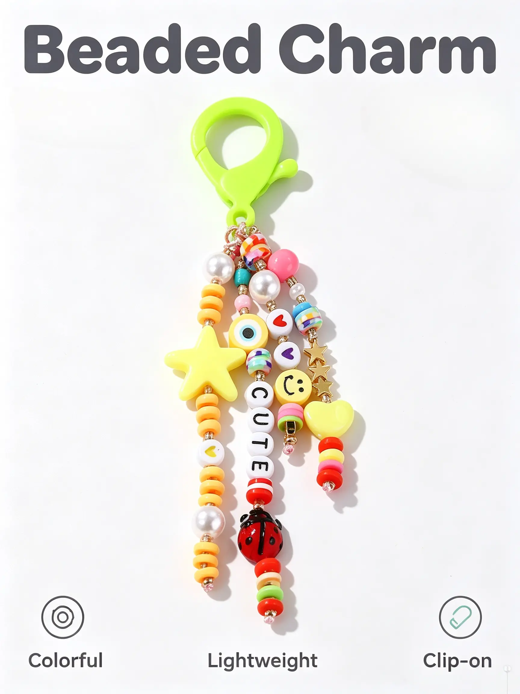 Trendy Teen Girls Kawaii Keychain, Rainbow Clay Beads cute Letter Pendant, Portable Bag Charm For School Backpack Purse Car Keys Decor, Cute Keychains